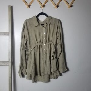 NWOT ENTRO WOMEN'S BROWN OLIVE BUTTON DOWN BLOUSE SIZE MEDIUM